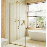 Душевая перегородка Maybah Glass MGD-677-3у 1090x1950 в узком профиле Золото стекло прозрачное — фото 1, Душевые перегородки