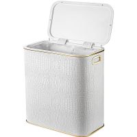 Корзина для белья Geralis KWG-M Croco Белая, кант Золото, малая — фото 2, Корзины для белья