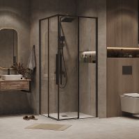 Душевой уголок Grossman Galaxy 90х90 300.K33.01.9090.21.00 профиль Черный матовый стекло прозрачное — фото 1, Квадратные душевые уголки