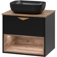 Тумба под раковину Brevita Bergen 60 BER-07060-19-02-1Я подвесная Черная матовая Дуб Галифакс олово — фото 1, Мебель для ванной