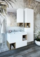 Тумба под раковину Sanflor Даллас 80 С04836 подвесная Белый матовый Дуб рустикальный — фото 3, Мебель для ванной