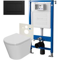 Комплект унитаза с инсталляцией Point Виктория PN48074BM с сиденьем Микролифт и Черной матовой клавишей смыва — фото 1, Унитазы