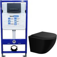 Комплект унитаза WellWant Aura WWU01122B с инсталляцией WellWant Standart 50 WWISI111BB с сиденьем Микролифт и Черной матовой клавишей смыва — фото 1, Комплекты унитаз + инсталляция