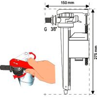 Наливная арматура Wirquin Jollyfill FL150L3 10719170 G 3/8, с переходником G 1/2 — фото 2, Комплектующие для туалета