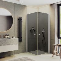 Душевой уголок Maybah Glass MGY-1296-1 800x800x1980 на монопетлях Белый стекло графитовое — фото 1, Душевые уголки