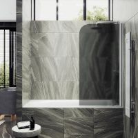 Шторка на ванну Maybah Glass MGV-609-1 500x1400 поворотная на монопетле Белый стекло графитовое матовое — фото 1, Неподвижные шторки для ванной