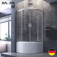 Душевой уголок AM.PM Gem W90G-401A090WT Профиль матовый хром, стекло прозрачное — фото 1, Душевые уголки четверть круга