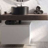 Тумба с раковиной STWORKI Ольборг 100 481933 подвесная Белая матовая Дуб карпентер — фото 1, Тумбы с раковиной