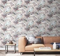 Обои Accento Flamenco 283368 Винил на флизелине (1,06*10,05) Сиреневый/Бирюзовый/Золото, Абстракция/Цветы — фото 6, Обои для стен