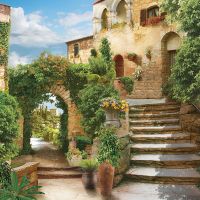 Фреска Ortograf Городской пейзаж 30725 Фактура бархат FX Флизелин (2,7*2,7) Бежевый/Зеленый, Город/Листья арт-30725 (бархат FX) — фото 2, Фрески