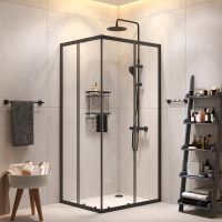 Комплект душевого уголка с душевой системой и аксессуарами AM.PM Gem S 100x80 WK93EQ профиль Черный матовый стекло прозрачное — фото 1, Прямоугольные душевые уголки