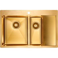 Кухонная мойка Paulmark Kroner 78/2SF PM227851-BGL Брашированное золото — фото 1, Кухонные мойки