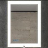 Зеркало Бриклаер Вега 55 4627125414206 с подсветкой с бесконтактным выключателем и часами — фото 1, Зеркала в ванную комнату