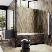 Шторка на ванну Maybah Glass MGV-74-5ш 600x1400 в широком профиле Хром матовый стекло бронзовое матовое — фото 3, Неподвижные шторки для ванной