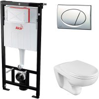 Комплект унитаза Roca Mateo 346200000+ZRU9302822 с инсталляцией Alcaplast Sadromodul AM101/1120+M71 с сиденьем Микролифт и клавишей смыва Хром — фото 1, Комплекты унитаз + инсталляция