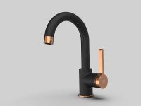 Смеситель для раковины GPD Gildo MTL165-S-R Черный Розовое золото — фото 2, Смесители