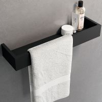 Металлическая полка Novellini Kuadra R90AKFMPS45-H с полотенцедержателем Черная матовая — фото 1, Полки для полотенец