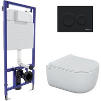 Комплект унитаза с инсталляцией Berges Novum O5 043311 с сиденьем Микролифт и Черной Soft Touch клавишей смыва — фото 1, Комплекты унитаз + инсталляция