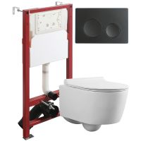 Комплект унитаза с инсталляцией Agger ATI05100+APB144 с сиденьем Микролифт и Черной матовой клавишей смыва — фото 1, Комплекты унитаз + инсталляция