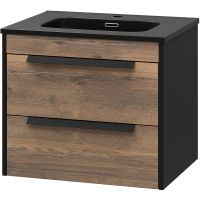 Тумба с раковиной Brevita Monsour 60 УТ000015277 подвесная Дуб Галифакс олово Черный кварц — фото 1, Мебель для ванной