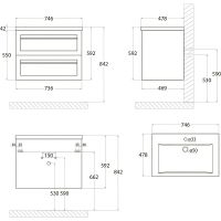 Тумба под раковину Art&Max AM-Platino-750-2C-SO-TM подвесная Бирюзовая матовая — фото 3, Мебель для ванной