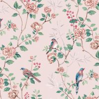 Обои Andrea Rossi Cheradi 54396-4 Винил на флизелине (1,06*10,05) Розовый/Зеленый, Птицы/Цветы — фото 1, Обои для стен