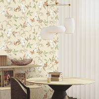 Обои Andrea Rossi Gallinara 54316-3 Винил на флизелине (1,06*10,05) Бежевый/Зеленый/Белый, Бабочки/Листья — фото 2, Обои для стен