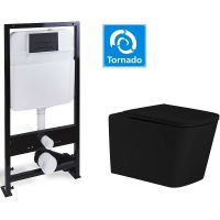 Комплект унитаза с инсталляцией SantiLine SL-5027MB+SL-04 с сиденьем Микролифт и Черной матовой клавишей смыва — фото 2, Комплекты унитаз + инсталляция