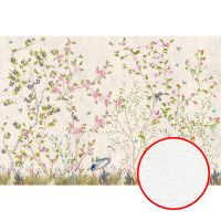 Фреска Ortograf Chinoiserie 33942 Фактура бархат FX Флизелин (4*2,7) Розовый/Зеленый, Деревья/Цветы/Птицы — фото 1, Фрески