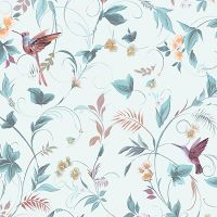 Обои Andrea Rossi Stromboli 54346-4 Винил на флизелине (1,06*10) Голубой/Разноцветный, Листья/Цветы/Птицы — фото 1, Обои для стен