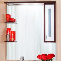 Зеркало со шкафом Бриклаер Бали 90 R 4627125411861 с подсветкой Венге Белое глянцевое — фото 1, Зеркальные шкафы в ванную