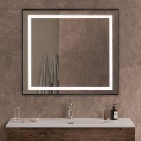 Зеркало BelBagno Kraft 90 SPC-KRAFT-900-800-SENS-NERO с подсветкой Черное с сенсорным выключателем — фото 1, Зеркала в ванную комнату