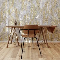 Обои Solo Willow E201708 Винил на флизелине (1,06*10) Серый/Золото, Листья — фото 4, Обои для стен