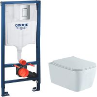 Комплект унитаза Aquatek Либра New AQ1148N-00 с инсталляцией Grohe Rapid SL 38772001 с сиденьем Микролифт и клавишей смыва Хром — фото 1, Комплекты унитаз + инсталляция