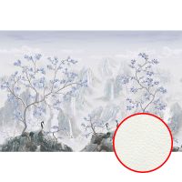 Фреска Ortograf Chinoiserie 33931 Фактура флок FLK Флизелин (4,5*3) Голубой, Пейзаж/Цветы/Птицы — фото 1, Фрески