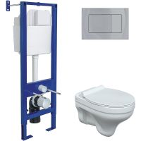 Комплект унитаза Berges Albit S с инсталляцией Atom 043315 с сиденьем Микролифт и клавишей смыва Хром глянец — фото 1, Комплекты унитаз + инсталляция