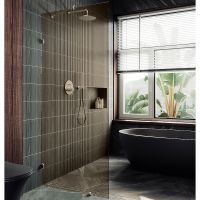 Душевая перегородка Maybah Glass MGD-263-4 890x1950 коннектор стена-стекло Хром глянцевый стекло бронзовое — фото 1, Душевые перегородки