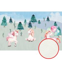 Фреска детская Ortograf Для самых маленьких 33705 Фактура флок FLK Флизелин (4,3*2,7) Серый/Голубой/Розовый, Животные/Деревья — фото 1, Фрески