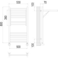Водяной полотенцесушитель Terminus Валенсия П12 500х800 4670078529473 с полкой Хром, нижнее подключение, G 1/2" ВР, с угловым соединением — фото 6, Водяные полотенцесушители