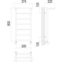 Водяной полотенцесушитель Terminus Контур П7 300х800 4670078529695 с полкой Хром, нижнее подключение, G 1/2" ВР, с угловым соединением — фото 4, Водяные полотенцесушители