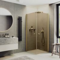 Душевой уголок Maybah Glass MGY-1302-3 900x900x1980 на монопетлях Золото стекло бронзовое — фото 1, Душевые уголки