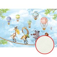 Фреска детская Ortograf Для самых маленьких 33695 Фактура флок FLK Флизелин (4*2,7) Голубой/Разноцветный, Животные/Воздушные шары — фото 1, Фрески