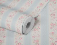 Обои AS Creation Maison Charme 39069-1 Винил на флизелине (0,53*10,05) Белый/Голубой/Розовый, Полоса/Цветы — фото 4, Обои для стен