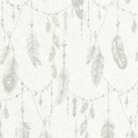 Обои AS Creation Boho Love 36465-1 Винил на флизелине (0,53*10,05) Белый/Серый, Абстракция/Перья — фото 1, Обои для стен