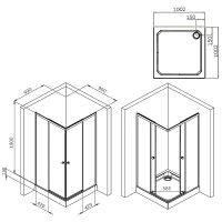 Душевой уголок AM.PM X-Joy 100х100 W94G-403-100100-MТ1К профиль Хром матовый стекло прозрачное — фото 8, Квадратные душевые уголки