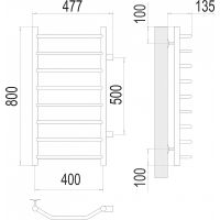 Водяной полотенцесушитель Terminus Виктория П8 400х800 бп500 4670078530097 Хром, боковое подключение, G 1" НР — фото 4, Водяные полотенцесушители