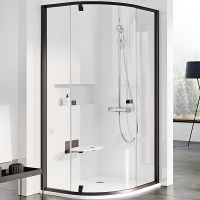 Душевой уголок Ravak Pivot PSKK3 90x90 37677300Z1 профиль Черный стекло Transparent — фото 1, Душевые уголки четверть круга