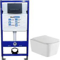Комплект унитаза WellWant Tesoro WWU01111W с инсталляцией WellWant Standart 50 WWISI111BB с сиденьем Микролифт и Черной матовой клавишей смыва — фото 1, Комплекты унитаз + инсталляция