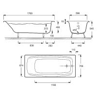 Чугунная ванна Jacob Delafon Diapason 170x75 E2937-S-00 без антискользящего покрытия — фото 3, Чугунные ванны