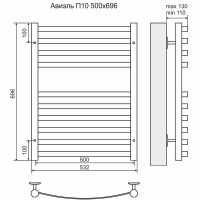 Водяной полотенцесушитель Terminus Авиэль П10 500х696 4620768886386 Хром — фото 3, Водяные полотенцесушители